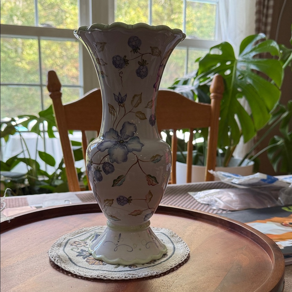 Tracy Porter Floral Ceramic Vase - White and Blue